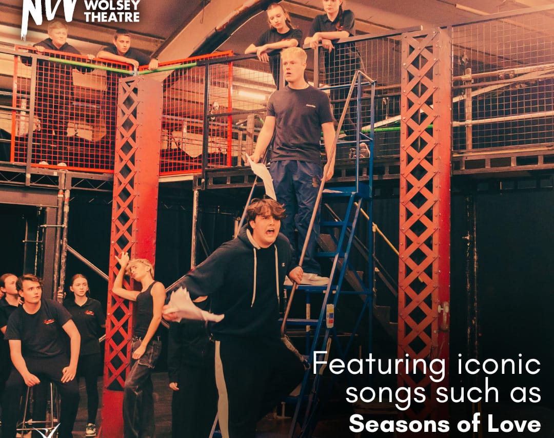 A rehearsal image from 'Rent - School Edition.'