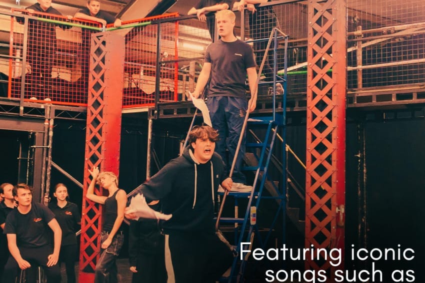 A rehearsal image from 'Rent - School Edition.'